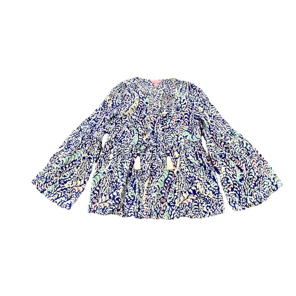 Lilly Pulitzer Kahli Blouse Move It Or Lose It Bell Sleeves Size XXS - Picture 1 of 6